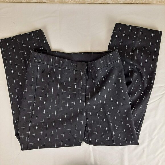 J Jill Size 6 Straight Leg Pants Black White Crosshatch Pattern Elastic Waist - Picture 1 of 10